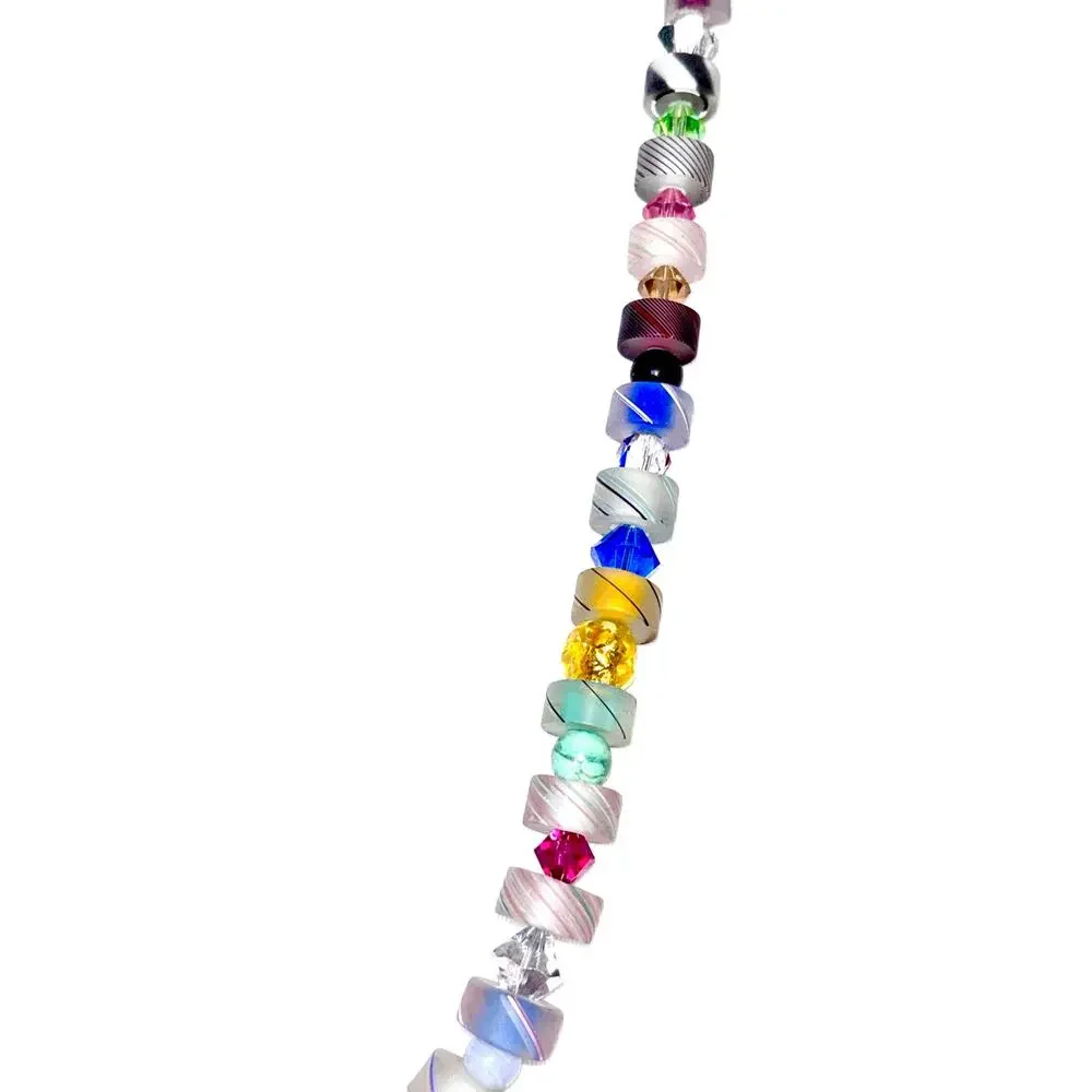 Vintage Artisan Multicolor Furnace Art Smoked Glass Beaded Necklace